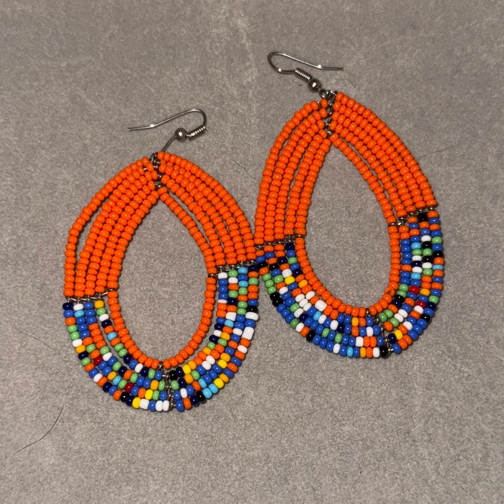 Handmade Native Orange & Multicolor Earrings